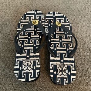Tory Burch Blue and White Patterned Sandals